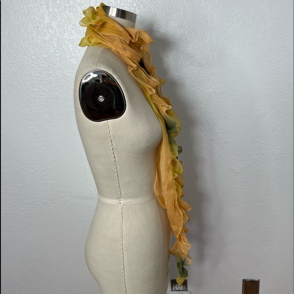 Vintage Y2K yellow green watercolor ruffle neck sheer scarf - Picture 3 of 3